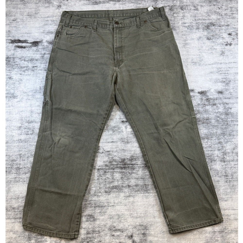 Dickies Mens Olive Green Duck Canvas Carpenter Pants 1939RMS 42x30 Workwear‎